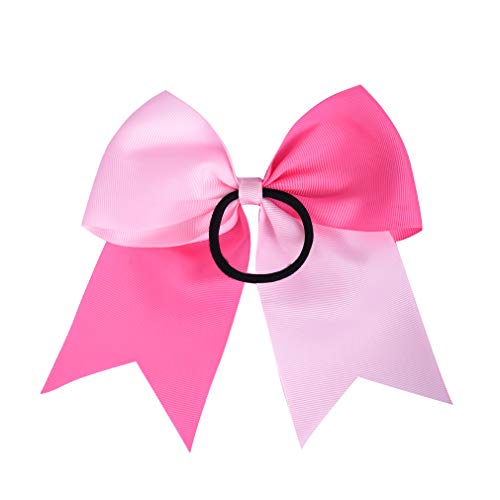 DEEKA 12PCS 8" Two Toned Large Cheer Hair Bows Ponytail Holder Handmade for Teen Girls Softball Cheerleader Sports-Light Pink/Bright Pink