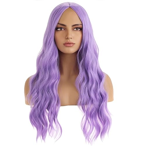 BERON Purple Wig for Women Long Wavy Wig Purple Long Curly Wigs Lavender Purple Synthetic Wig for Daily Party