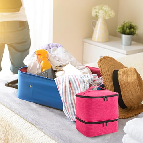 AGX Bravo Nail Polish Carrying Case with UV LED Nail Lamp Compartment - Holds 30 Bottles, Double-layer Nail Light Storage Bag for Nail Dryer, Rose-Pink (BAG ONLY)