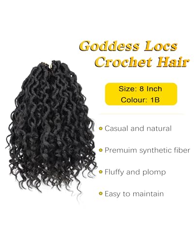 8 Inch Goddess Locs Crochet Hair for Black Women 7 Packs Curly Soft Faux Locs Crochet Hair with Curly Ends Pre Looped River Loc Crotchet Goddess Braids (8 Inch,1B30)