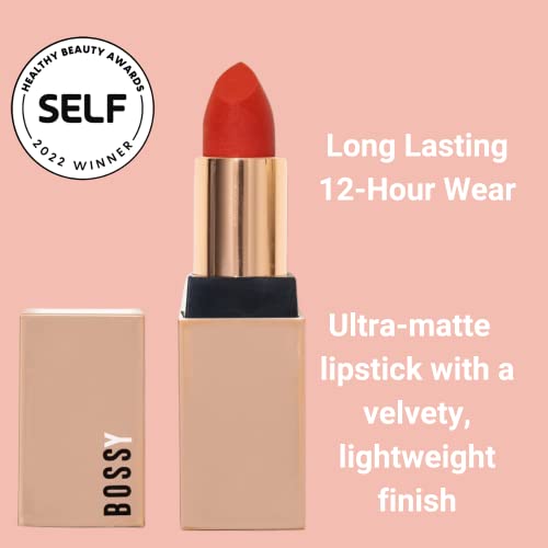 Bossy Cosmetics Matte, Long Lasting, Hydrating Vegan Lipstick with Vitamin E and Watermelon Seed Oil (Unstoppable - Orange Red Color)