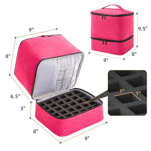 AGX Bravo Nail Polish Carrying Case with UV LED Nail Lamp Compartment - Holds 30 Bottles, Double-layer Nail Light Storage Bag for Nail Dryer, Rose-Pink (BAG ONLY)