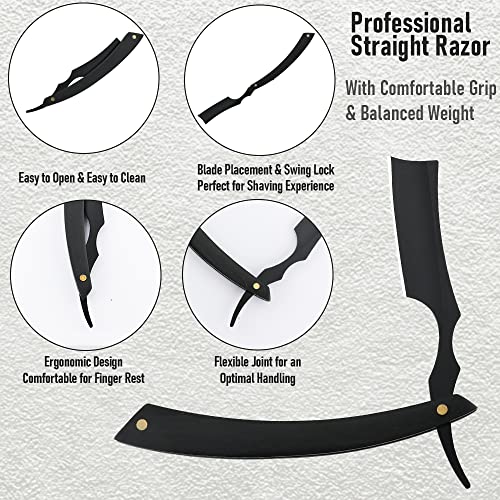 Straight Razor With Strope - Professional Straight Edge Barber Premium Stainless Steel Shaver With Shaving Strop for Men Home & Salon Grooming Using (NO.148)