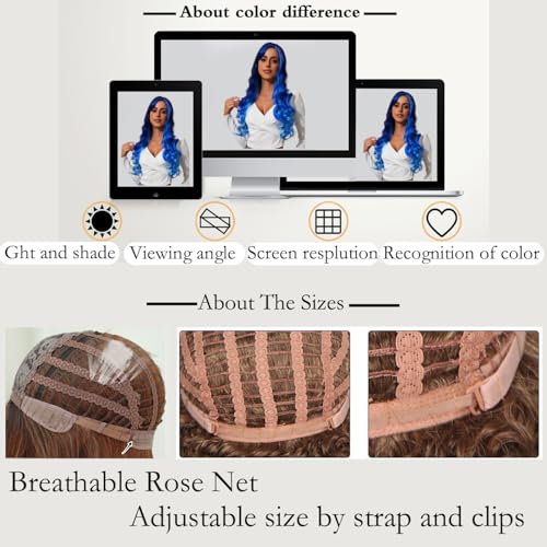 DAWANQU Long Wavy Curly Wigs for Women Lace Colored Cosplay Wig HD Lace Front Synthetic Wig Natural Wigs for Girls Daily Party Halloween Use(27 Inch, Ice Blue Gradient)