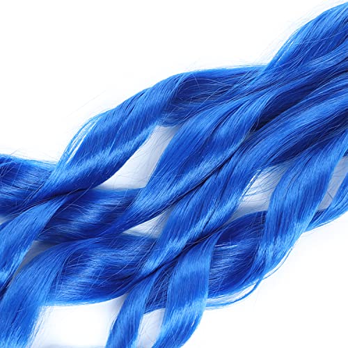 French Curly Bouncy Braiding Hair - 24 Inch Blue Color, Pre-Stretched, Loose Wavy Synthetic Hair Extensions For Black Women (2 Packs)