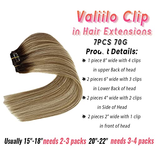 Human Hair Clip in Hair Extensions Balayage Hair Extensions Brown Mixed Blonde 18inch Real Remy Hair Extensions Clip ins Extensions Straight Silky Blonde Highlights Remy Hair 7pcs 70g