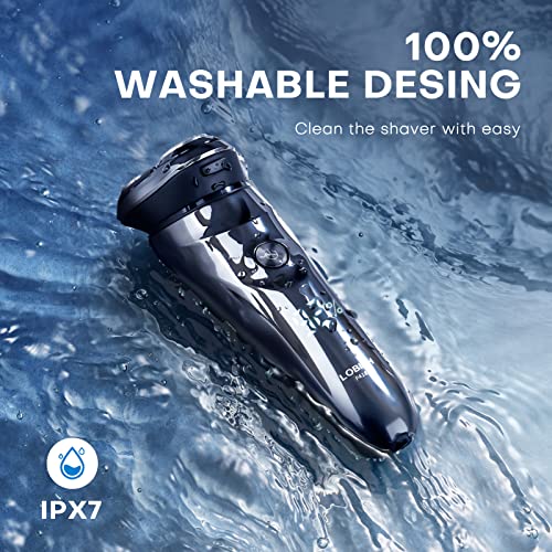 Men's Electric Shaver - LOBINH 3D Rechargeable Waterproof IPX7 Wet & Dry Shaving Electric Razor Rotary Shaver for Men with Pop-up Sideburn Trimmer,1 Hour Fast Charging, LCD Power Indicator - PA188