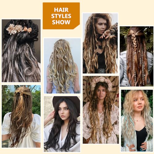 Aguacor Loose Wave Dreadlocks Synthetic French Curly Double Ended Dreadlock Extensions 24inches 30 Strands Thin Soft Black to Dark Brown Spanish Curly DE Dread Extension for Women (30 Strands, 1B/30)