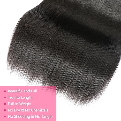 13x4 Transparent HD Lace Frontal 16 Inch 10A Brazilian Straight Frontal Closure Human Hair 100% Unprocessed Virgin Lace Closure Human Hair Pre Plucked with Baby Hair 150% Density Natural Black