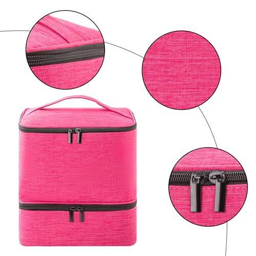 AGX Bravo Nail Polish Carrying Case with UV LED Nail Lamp Compartment - Holds 30 Bottles, Double-layer Nail Light Storage Bag for Nail Dryer, Rose-Pink (BAG ONLY)