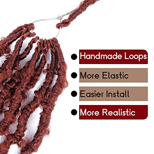 BOHOBABE 30 Inch Light Weight Butterfly Locs Crochet Hair 8 Packs Long Ginger Red Distressed Butterfly Faux Locs Crochet Hair, 350#