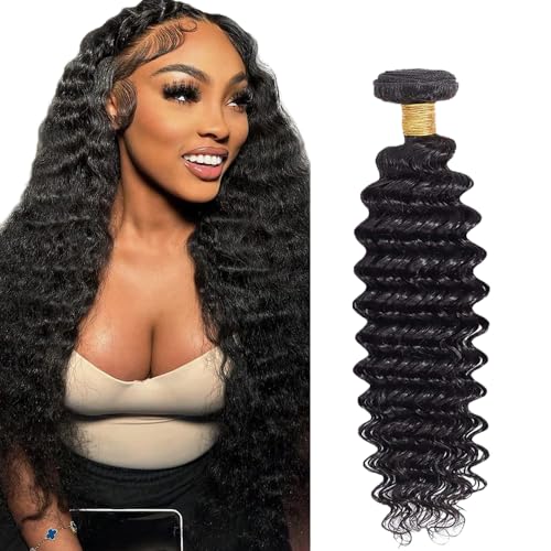 Human Hair Deep Wave Bundles Natural Black Color Unprocessed Brazilian Virgin Hair 16 Inch Loose Deep Wave Human Hair Bundles