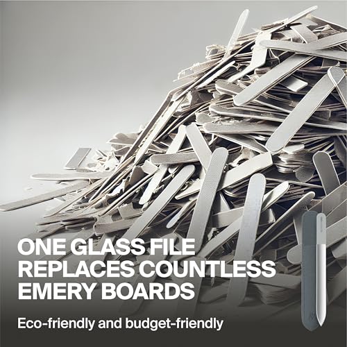 GERMANIKURE 2 Pc Gray Glass Nail File Set with Suede Sleeves - Fingernail File & Small Travel Nail File - Professional Manicure & Pedicure Kit for Natural Nails - Ethically Made in Czech Republic