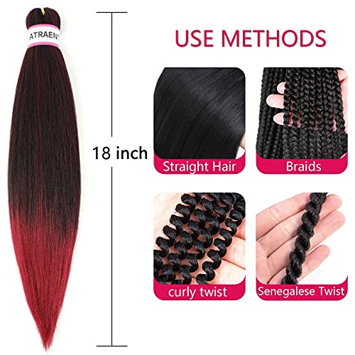 Pre Stretched Braiding Hair 8 Packs - 18 Inch Ombre Braiding Hair,Two Tone Yaki Texture Prestretched Crochet Braids Hair,Professional Synthetic Hair Extension Itch Free Hot Water Setting(18"T1B/Bug)