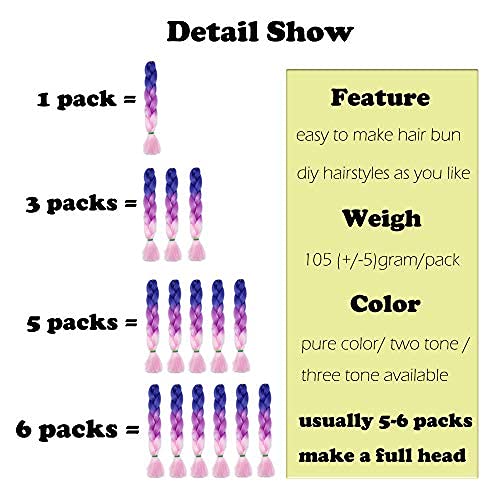 24" Ombre Jumbo Braiding Hair Extensions Jumbo Braid Hair Ombre Long Jumbo Braids For Box Twist Braid Crochet Hair High Temperature 4 Tone Colored (3 Bundles, Purple to Blue to Yellow to Orange)
