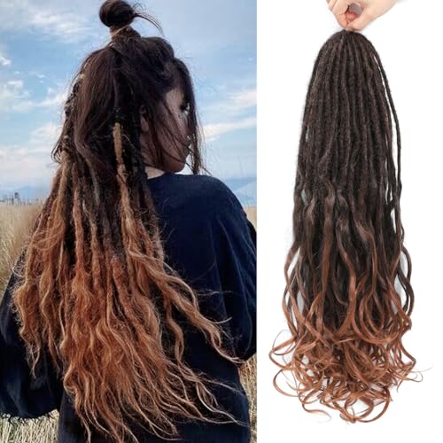 Aguacor Loose Wave Dreadlocks Synthetic French Curly Double Ended Dreadlock Extensions 24inches 30 Strands Thin Soft Black to Dark Brown Spanish Curly DE Dread Extension for Women (30 Strands, 1B/30)