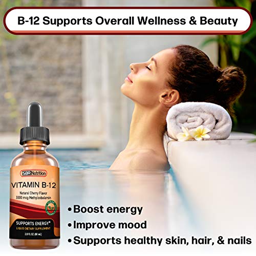 Vitamin B12 Sublingual Liquid Drops - Methylcobalamin, VIT B 12 Supports Energy, Max Absorption, 3000mcg Per Serving, 60 Servings, Non-GMO, Vegan Friendly, Manufactured in The USA