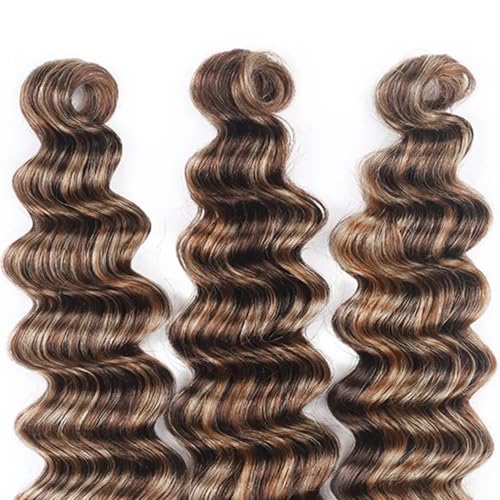 Fridnae Hair 24-28 Inch P4/613 Ombre Deep Wave Human Hair Bundles - Brazilian Unprocessed Virgin Hair, Two Tone Brown & Blonde Mix, Highlight Deep Wave