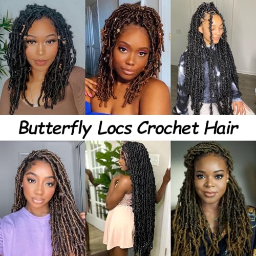 Butterfly Locs Crochet Hair 7 Packs 12 Inch Lightweight Pre Looped Soft Faux Locs for Black Women (12Inch 7Pack, 1B#)