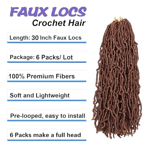 Faux Locs Crochet Hair 30 Inch 6 Packs Soft Locs Crochet Hair for Black Women New Crochet Braids Locs for Butterfly Locs Pre Looped Curly Wavy Braiding Hair Extensions (30#, 30 Inch)