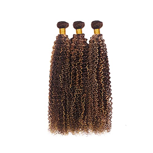 Honey Blonde Bundles P4/30 Kinky Curly Human Hair - 8A Grade Brazilian Unprocessed Virgin Hair, 3 Bundles - 10, 12, 14 Inch Light Brown Curly Remy Human Hair Extensions