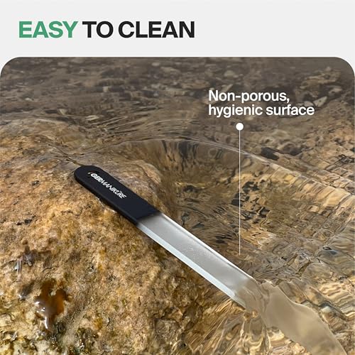 GERMANIKURE 2 Pc Gray Glass Nail File Set with Suede Sleeves - Fingernail File & Small Travel Nail File - Professional Manicure & Pedicure Kit for Natural Nails - Ethically Made in Czech Republic