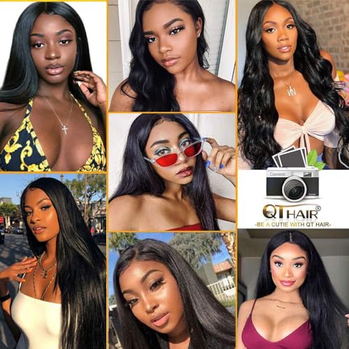 QTHAIR 16A Brazilian Straight Human Hair Bundles(28",100g,Natural Black) 100% Unprocessed Brazilian Virgin Straight Virgin Hair for All Women