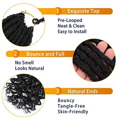 6 Packs Goddess Locs Crochet Hair, 12 Inch Straight Faux Locs Crochet Braids, Pre-Looped Curly Soft Synthetic Braiding Hair Extensions for Black Women(12 Inch, 6 Packs, 1B#)