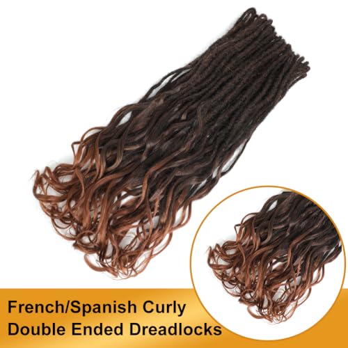 Aguacor Loose Wave Dreadlocks Synthetic French Curly Double Ended Dreadlock Extensions 24inches 30 Strands Thin Soft Black to Dark Brown Spanish Curly DE Dread Extension for Women (30 Strands, 1B/30)