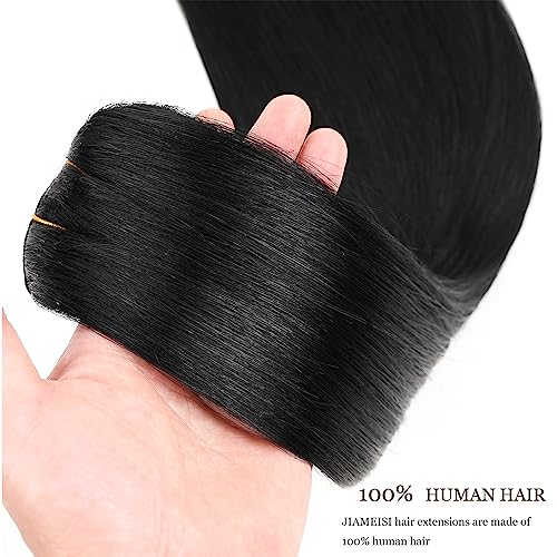 Clip In Human Hair Extensions,Double Weft 70g 7pcs Silky Straight Human Hair Clip In Extensions #1 Jet Black 12inch Remy Hair
