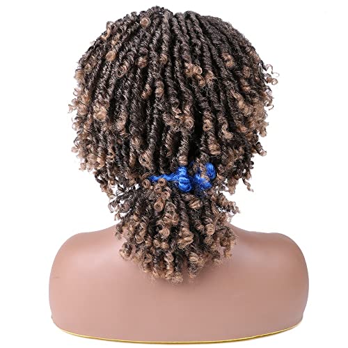 YOVECATHOU Black Women Men Short Dreadlock Wig Synthetic Wigs Afro Curly Wig For Party Daily Replacement Wig (Brown)