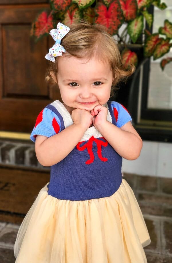 Wee Ones Girls School-themed Printed Grosgrain Hair Bow on a WeeStay Clip with Plain Wrap, Mini, ABC'S White