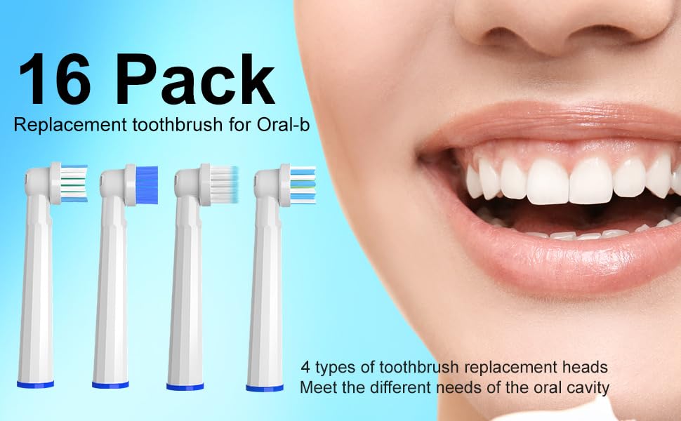 Replacement Heads Compatible with Oral B Braun Electric Toothbrush, 16 Pcs Professional Toothbrush Heads for Oral B Replacement Heads, Brush Heads for Oral B Pro 1000/1500/7500/3000/7000/8000/500
