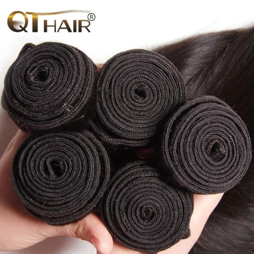 QTHAIR 16A Brazilian Straight Human Hair Bundles(28",100g,Natural Black) 100% Unprocessed Brazilian Virgin Straight Virgin Hair for All Women