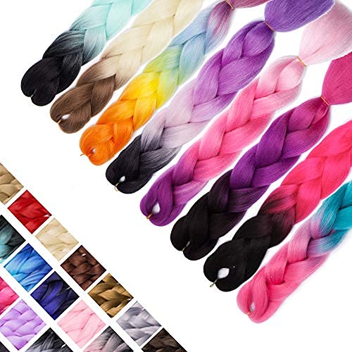 24" Ombre Jumbo Braiding Hair Extensions Jumbo Braid Hair Ombre Long Jumbo Braids For Box Twist Braid Crochet Hair High Temperature 4 Tone Colored (3 Bundles, Purple to Blue to Yellow to Orange)