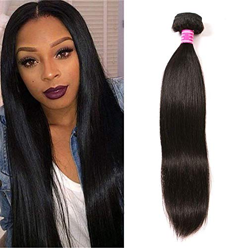 QinMei Brazilian Virgin Hair Straight 1 Bundle 100% Unprocessed Brazilian Straight Human Hair Weave Bundles Weaving Natural Black Color(16Inch，1Bundle）