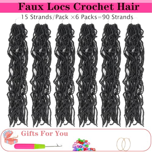 Ahrencan Faux Locs Crochet Hair,24 Inch 6 Packs Soft Locs Crochet Hair,Pre Looped Goddess Faix Locs For Black Women,Pretwisted Wavy Synthetic Locs Crochet Braids (24in,1B#)