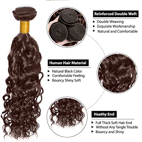 Colcor #4 Brazilian Virgin Hair - Chocolate Brown Water Wave Bundles, 14/16/18 Inch, 3 Bundles, Unprocessed Human Hair