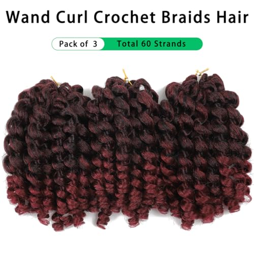 Crochet Braids Hair 8 Inch 3 Pack Jamaican Bounce Wand Curl Crochet Hair Synthetic Braiding Hair Extension Twist Crochet Hair (3 PCS, TBUG)