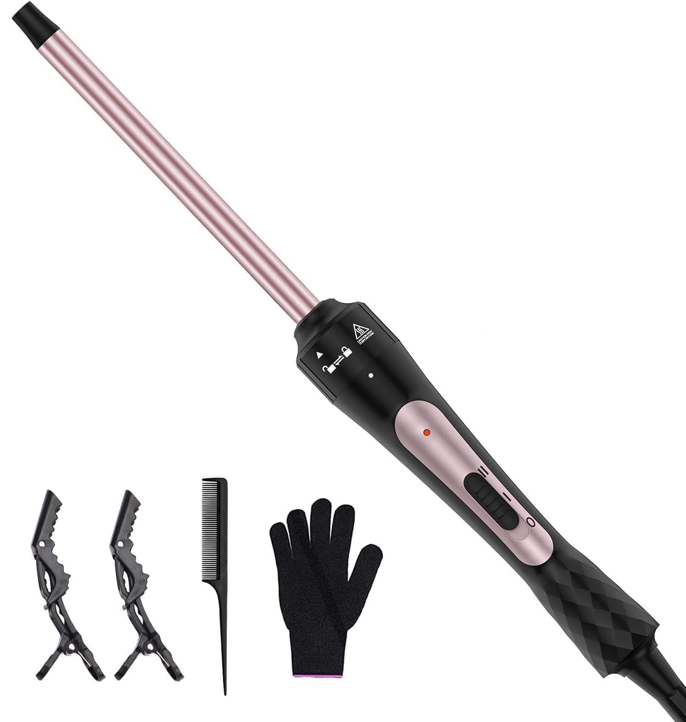 Karrong 3/8 Inch Tourmaline Ceramic Curling Wand, Small Curling Iron for Short & Long Hair, 30S Instant Heat Up, 2 Temperature Settings, Includes Heat Protective Glove & 2 Clips