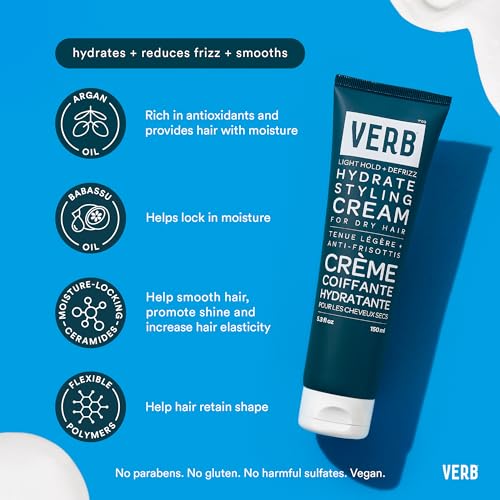 VERB Hydrate Styling Cream, 5.3 oz - Smooth + Reduce Frizz for Dry + Frizzy Hair - Amber + Warm Jasmine Scent