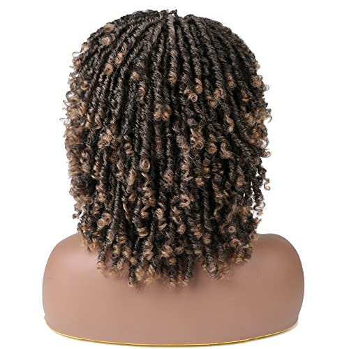YOVECATHOU Black Women Men Short Dreadlock Wig Synthetic Wigs Afro Curly Wig For Party Daily Replacement Wig (Brown)