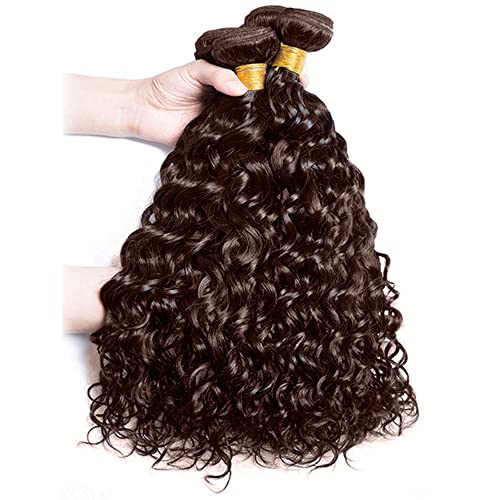 Colcor #4 Brazilian Virgin Hair - Chocolate Brown Water Wave Bundles, 14/16/18 Inch, 3 Bundles, Unprocessed Human Hair