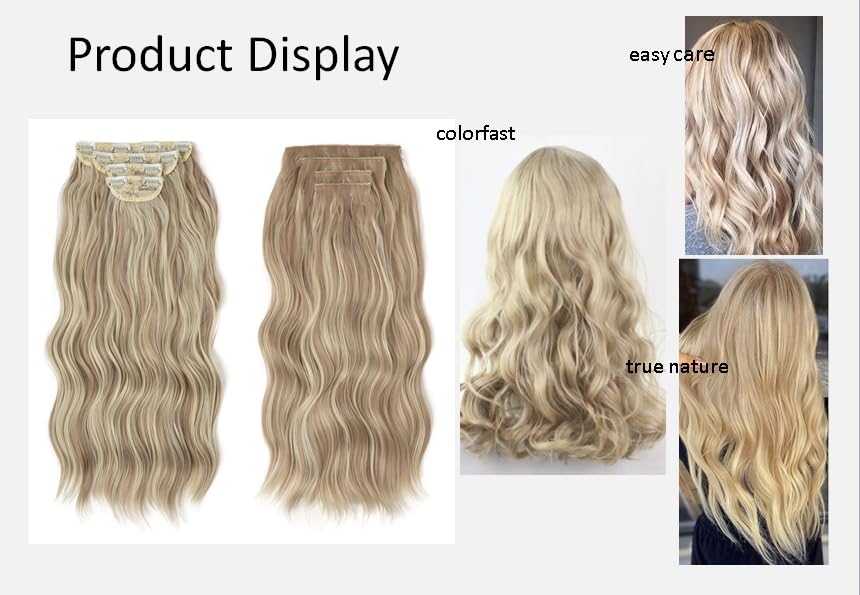 DAIMWEN Hair Extensions Long Curly Hair for Women Wavy Clip in Hair Extensions 4 Piece Set 20 Inch Synthetic Hair(Dirty Blonde)