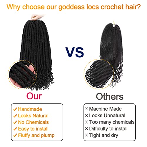 6 Packs Goddess Locs Crochet Hair, 12 Inch Straight Faux Locs Crochet Braids, Pre-Looped Curly Soft Synthetic Braiding Hair Extensions for Black Women(12 Inch, 6 Packs, 1B#)