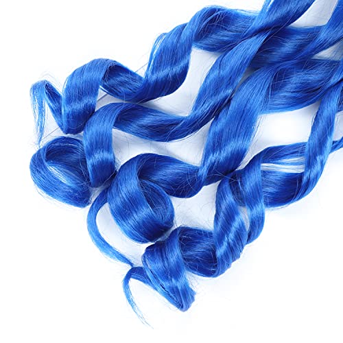 French Curly Bouncy Braiding Hair - 24 Inch Blue Color, Pre-Stretched, Loose Wavy Synthetic Hair Extensions For Black Women (2 Packs)
