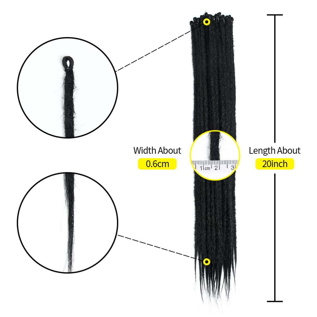 20 Inch Thin 0.6cm Dreadlock Extensions Soft Handmade Synthetic Dreads SE Black Braids Dreads Locs Extension 20 Strands/Pack