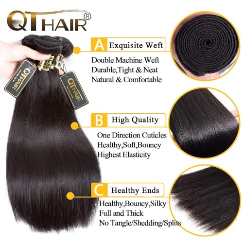 QTHAIR 16A Brazilian Straight Human Hair Bundles(28",100g,Natural Black) 100% Unprocessed Brazilian Virgin Straight Virgin Hair for All Women