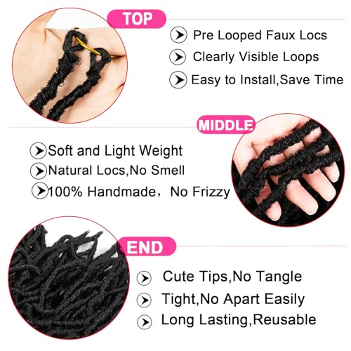 Ahrencan Faux Locs Crochet Hair,24 Inch 6 Packs Soft Locs Crochet Hair,Pre Looped Goddess Faix Locs For Black Women,Pretwisted Wavy Synthetic Locs Crochet Braids (24in,1B#)