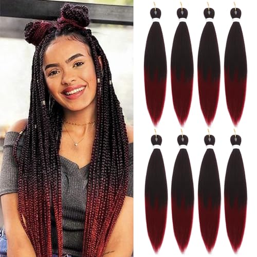 Ombre Braiding Hair Pre Stretched 24 Inch 8 Packs Long Braiding Hair Extension Pre Stretched Braiding Hair Professional Synthetic Hair For Braiding Crochet Twist Braids Soft Yaki Texture(24",TBUG-8P)